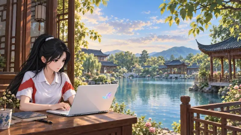 The wallpaper running: the courtyard by day, at dusk, at night and late at night, wind in the hair and leaves, light on the water
